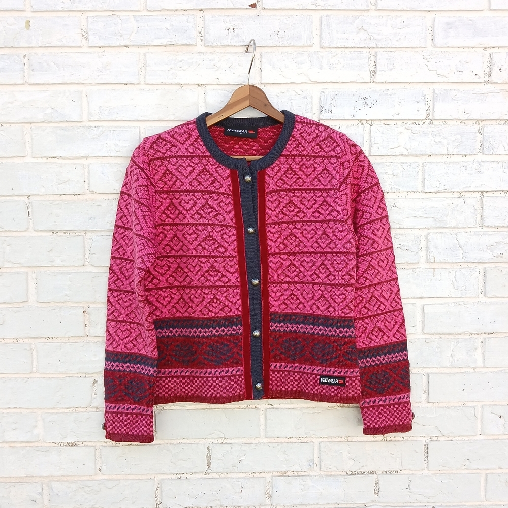 Icewear 100% Wool Icelandic Nordic Fair Isle Cardigan